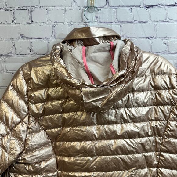 Kate Spade Rose Gold Puffer Coat Down Filled Packable Hood Women's Large - Picture 6 of 9